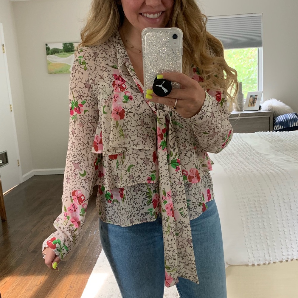 Zara Printed pussybow Top